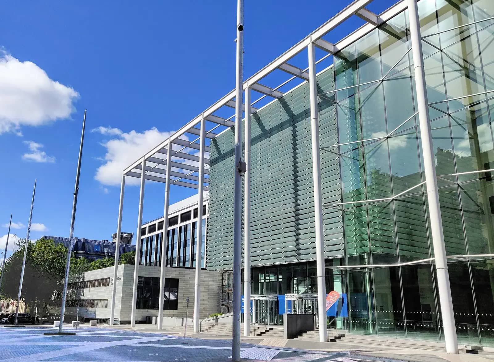 Imperial College London campus — The main entrance and business school of Imperial College London along Exhibition Road. The City and Guilds Building is