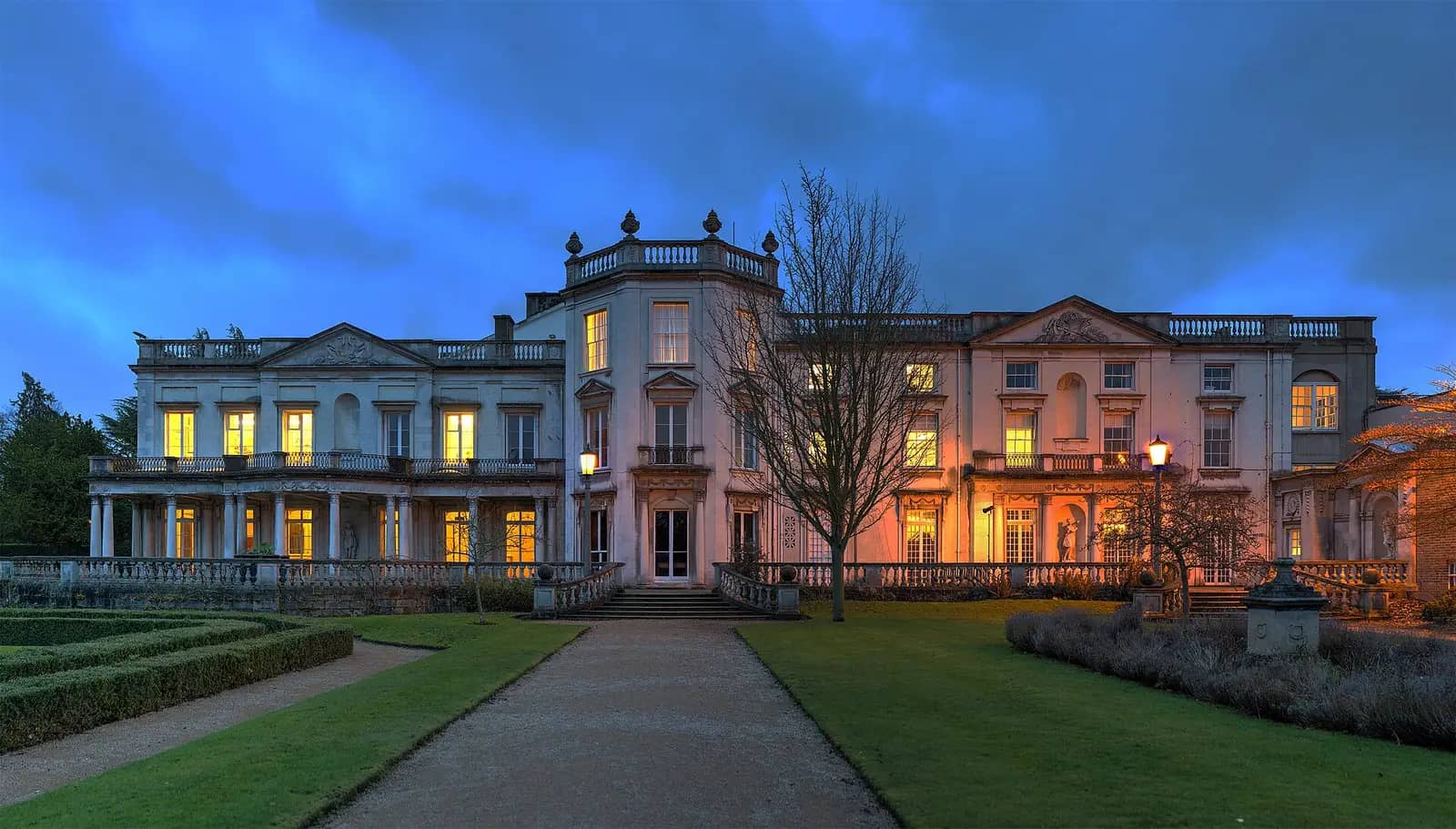 Roehampton University campus — Grove House at dusk, University of Roehampton, London.